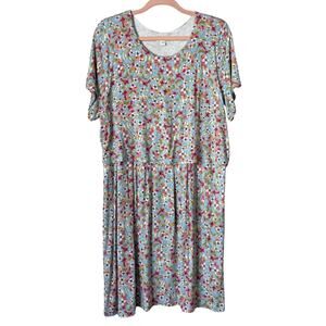 J. Jill Dress Womens Large Blue Ditsy Floral‎ Mini Knit Cottagecore Boho Retro